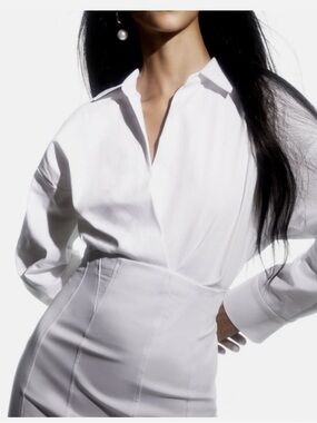 Zara White Collared Long Sleeve Mini Dress